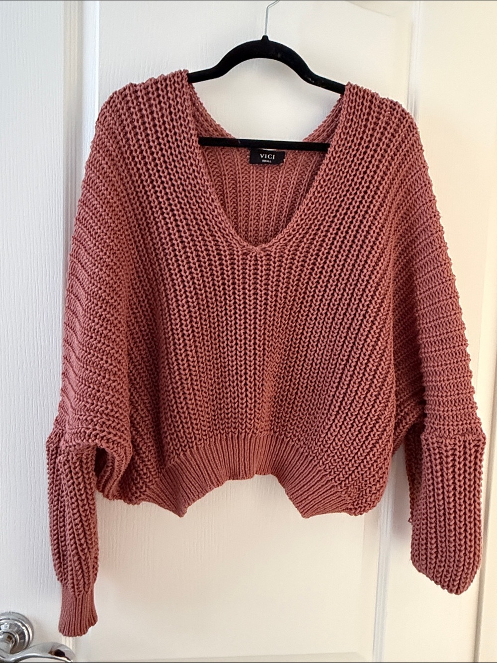 VICI Dusty Rose Chunky V-Neck Sweater